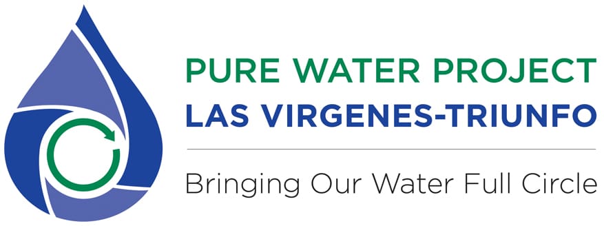 Pure water project logo with water droplet and circular arrow, Triunfo Water & Sanitation District.